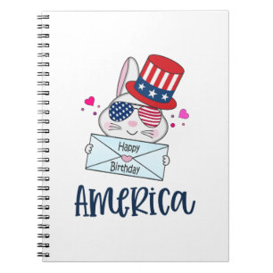 4th of July Rabbit with USA Flag Sun Glasses Notebook