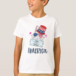 4th of July Rabbit with USA Flag Sun Glasses T-Shirt