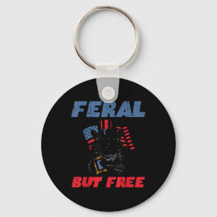 4th Of July Racoon Feral But Free Funny Patriot M Key Ring