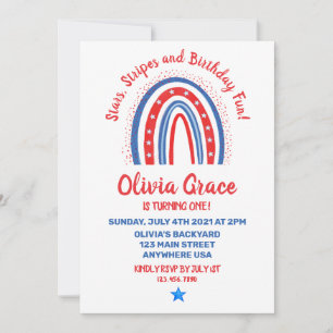 4th of July Rainbow Birthday Invitation