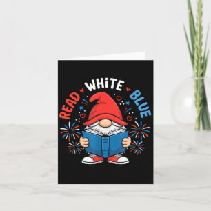 4th of July Read White Blue Gnome Reading Book Card