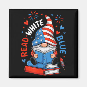 4th of July Reading Gnome Red White Blue Magnet