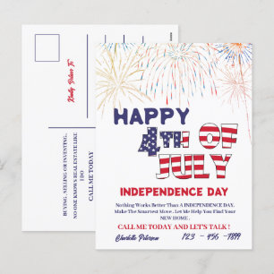 4th Of July Real Estate Marketing Prospecting  Holiday Postcard