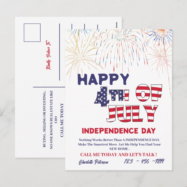 4th Of July Real Estate Marketing Prospecting  Holiday Postcard (Front/Back)