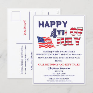 4th Of July Real Estate Realtor Holiday Postcard