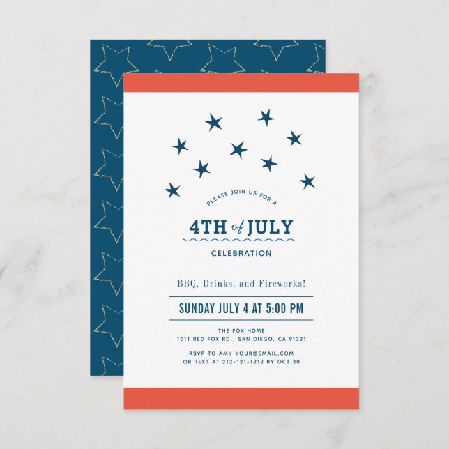 4th of July Red & Blue Stars Party Invitation (Front/Back)