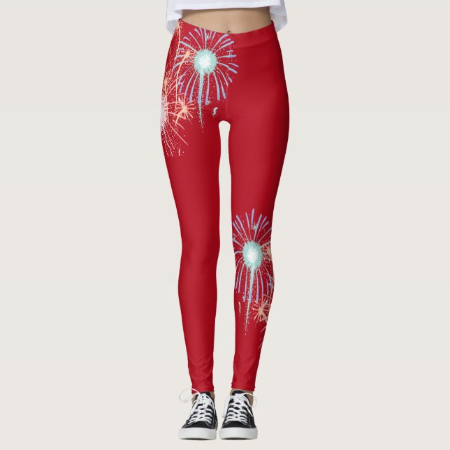 4th of July, red fireworks Leggings (Front)