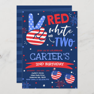 4th Of July Red White And Blue 2nd Birthday Invitation