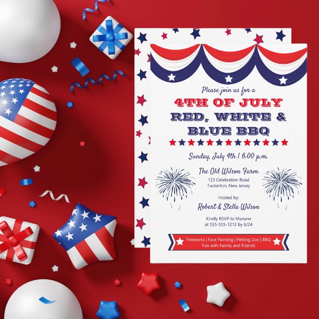 4th of July Red White and Blue BBQ Invitation (4th of July Red, White and Blue BBQ Invitation)