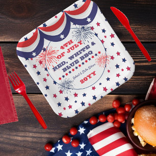 4th of July Red White and Blue BBQ Paper Plate