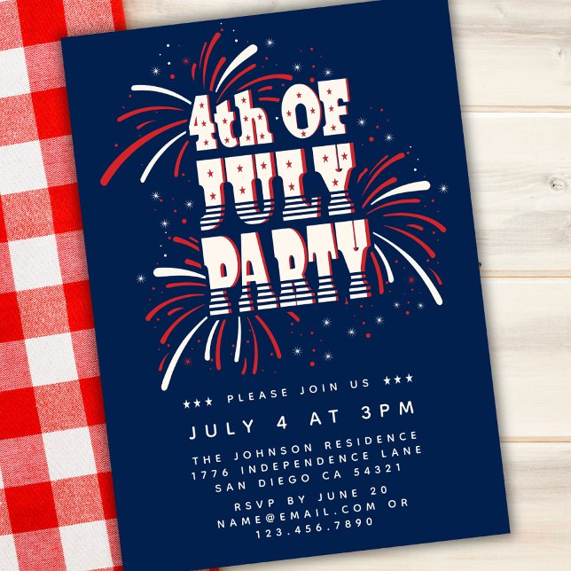 4th of July Red, White and Blue Fireworks Party Invitation (Creator Uploaded)
