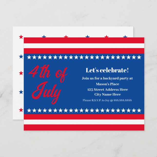 4th of July Red White and Blue Party Invitation (Front/Back)
