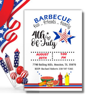 4th Of July Red White And Blue Patriotic Barbecue Invitation
