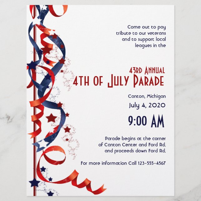 4th of July Red White and Blue Ribbons and Stars Flyer (Front)