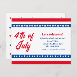 4th of July Red White and Blue Stars and Stripes Invitation