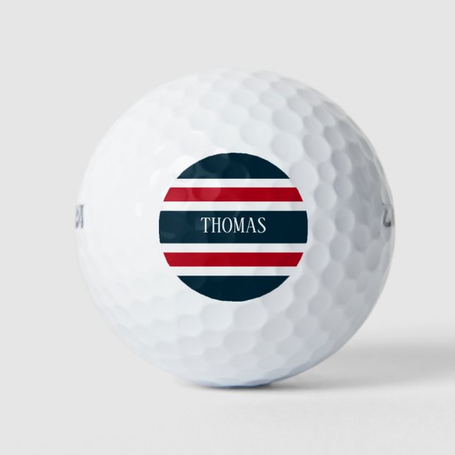 4th of July Red White And Blue Stripes Monogram Golf Balls (Front)