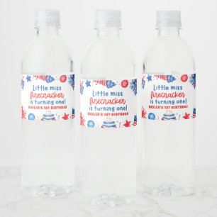 4th of July Red White and Blue Summer 1st Birthday Water Bottle Label
