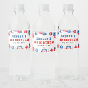 4th of July Red White and Blue Summer 3rd Birthday Water Bottle Label