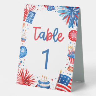 4th of July Red White and Blue Table Number Card