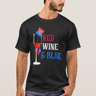 4th Of July Red White And Blue Wine Glass Firework T-Shirt
