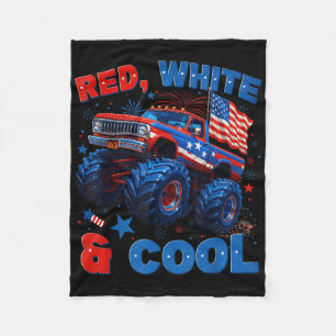 4th Of July Red White And Cool Monster Truck Firew Fleece Blanket