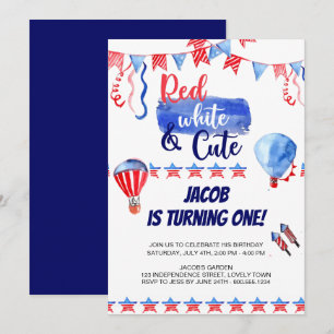 4th of July Red White and Cute Birthday Invitation