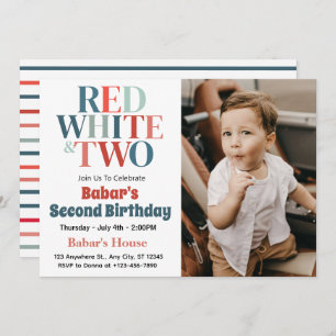 4th Of July Red White and Two Boy 2nd Birthday  Invitation