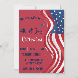 4th of July Red White Blue American Flag Party Invitation