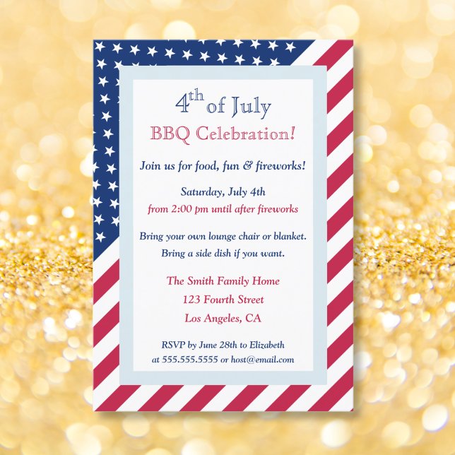 4th of July Red White Blue BBQ Party Stars Stripes Invitation (4th of July Red White Blue BBQ Party Stars Stripes Invitation)