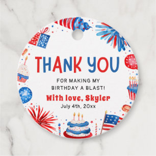 4th of July Red White Blue Birthday Thank You Favour Tags