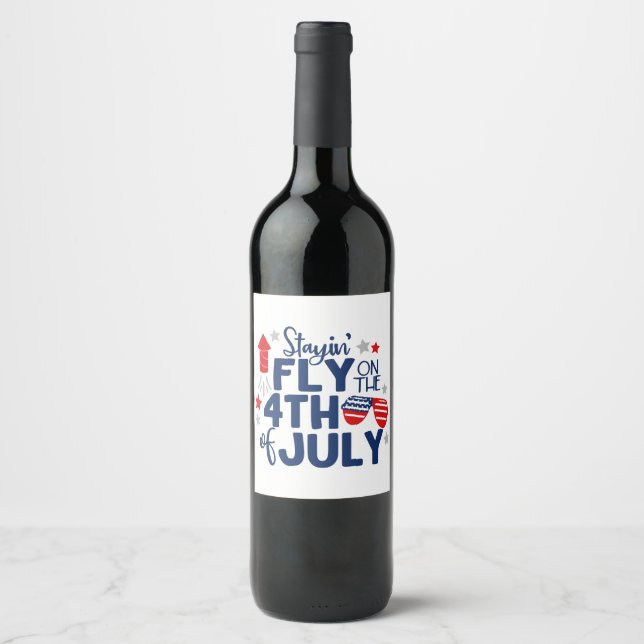 4th of July Red White Blue Celebration American Wine Label (Front)