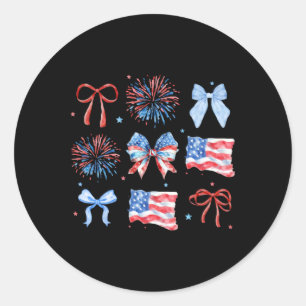 4th Of July Red White Blue Coquette Bow Fireworks  Classic Round Sticker