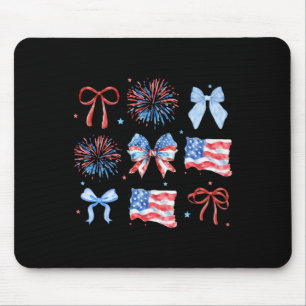 4th Of July Red White Blue Coquette Bow Fireworks Mouse Mat
