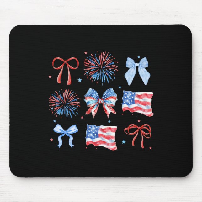 4th Of July Red White Blue Coquette Bow Fireworks  Mouse Mat (Front)