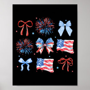4th Of July Red White Blue Coquette Bow Fireworks  Poster