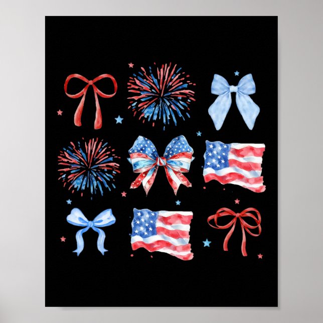 4th Of July Red White Blue Coquette Bow Fireworks  Poster (Front)
