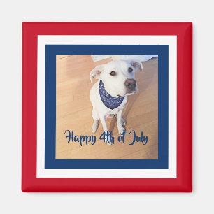 4th of July Red, White, Blue Cute White Puppy Dog  Magnet