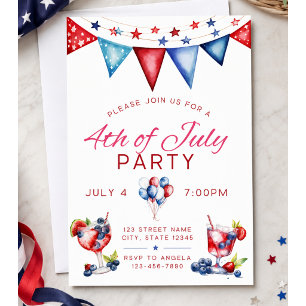 4th of July Red White Blue Fireworks Party Invitat Invitation