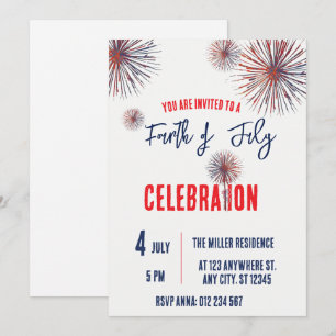 4th of July Red White Blue Fireworks Party  Invitation