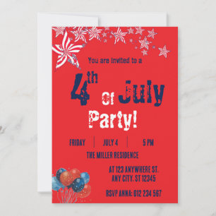 4th of July Red White Blue Fireworks Party  Invitation