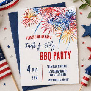 4th of July Red White Blue Fireworks Party Invitation