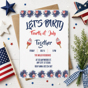 4th of July Red White Blue Fireworks Party  Invitation