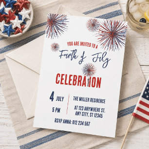 4th of July Red White Blue Fireworks Party  Invitation