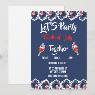 4th of July Red White Blue Fireworks Party  Invitation