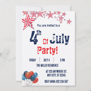 4th of July Red White Blue Fireworks Party  Invitation