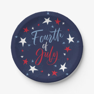 4th of July Red White Blue Fireworks Party Paper Plate