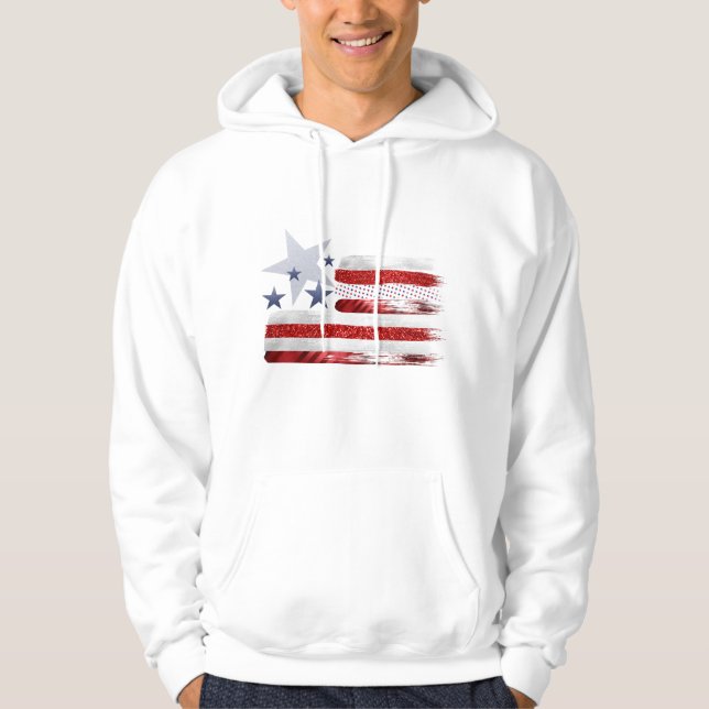 4th of July red, white & blue flag patriot Hoodie  (Front)