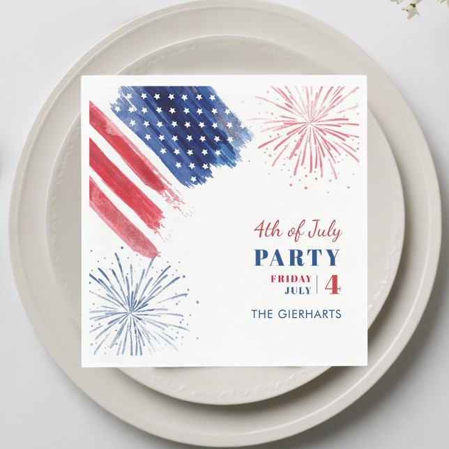 4th of July Red White Blue Holiday Party Paper Napkin (4th of July Red White Blue Holiday Party Paper Napkins)