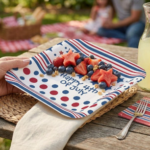 4th Of July Red White & Blue Patriotic Paper Plate