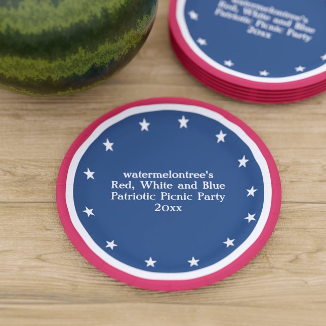4th of July Red White Blue Patriotic Picnic Party Paper Plate (Creator Uploaded)